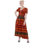 Boho Aztec Rust Orange Color Stripes Button Up Short Sleeve Maxi Dress
