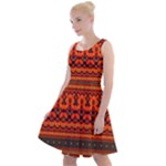 Boho Aztec Rust Orange Color Stripes Knee Length Skater Dress