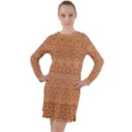 Boho Fancy Peach  Long Sleeve Hoodie Dress