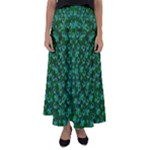 Leaf Forest And Blue Flowers In Peace Flared Maxi Skirt