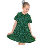 Leaf Forest And Blue Flowers In Peace Kids  Short Sleeve Shirt Dress