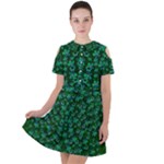 Leaf Forest And Blue Flowers In Peace Short Sleeve Shoulder Cut Out Dress 