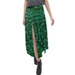 Leaf Forest And Blue Flowers In Peace Velour Split Maxi Skirt