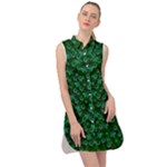 Leaf Forest And Blue Flowers In Peace Sleeveless Shirt Dress