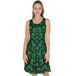 Leaf Forest And Blue Flowers In Peace Knee Length Skater Dress With Pockets