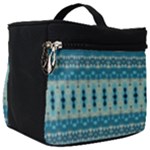 Boho Blue Teal Striped Make Up Travel Bag (Big)