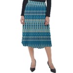 Boho Blue Teal Striped Classic Velour Midi Skirt 