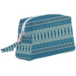 Boho Blue Teal Striped Wristlet Pouch Bag (Large)