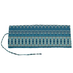 Boho Blue Teal Striped Roll Up Canvas Pencil Holder (S) from ArtsNow.com