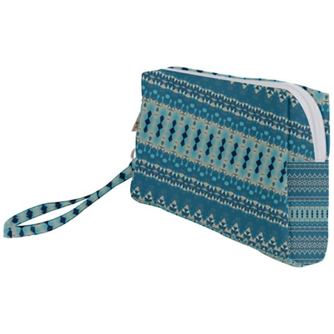 Boho Blue Teal Striped Wristlet Pouch Bag (Small) from ArtsNow.com