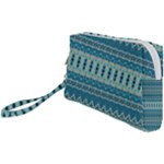 Boho Blue Teal Striped Wristlet Pouch Bag (Small)