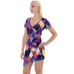Colorful Geometric  Short Sleeve Asymmetric Mini Dress