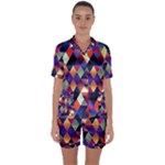 Colorful Geometric  Satin Short Sleeve Pyjamas Set