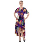 Colorful Geometric  Front Wrap High Low Dress