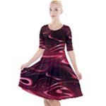 Crimson Red Black Swirl Quarter Sleeve A-Line Dress