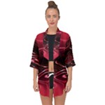 Crimson Red Black Swirl Open Front Chiffon Kimono