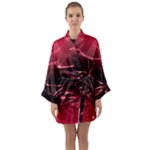 Crimson Red Black Swirl Long Sleeve Satin Kimono