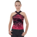 Crimson Red Black Swirl Cross Neck Velour Top