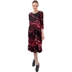 Crimson Red Black Swirl Ruffle End Midi Chiffon Dress