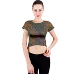 Boho Floral Pattern Crew Neck Crop Top