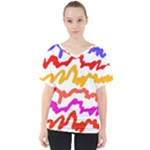 Multicolored Scribble Abstract Pattern V-Neck Dolman Drape Top
