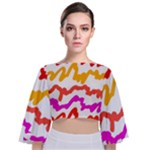 Multicolored Scribble Abstract Pattern Tie Back Butterfly Sleeve Chiffon Top