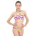Multicolored Scribble Abstract Pattern High Neck Bikini Set