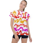 Multicolored Scribble Abstract Pattern Ruffle Collar Chiffon Blouse