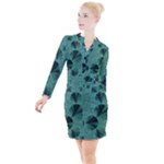 Biscay Green Black Spirals Button Long Sleeve Dress