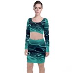 Biscay Green Black Swirls Top and Skirt Sets