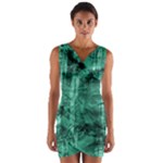Biscay Green Black Textured Wrap Front Bodycon Dress