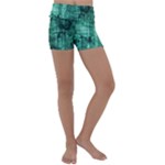 Biscay Green Black Textured Kids  Lightweight Velour Yoga Shorts