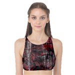 Red Black Abstract Texture Tank Bikini Top