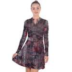 Red Black Abstract Texture Long Sleeve Panel Dress