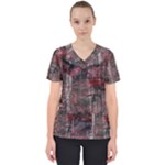 Red Black Abstract Texture Women s V-Neck Scrub Top