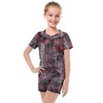 Red Black Abstract Texture Kids  Mesh Tee and Shorts Set