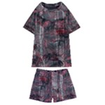 Red Black Abstract Texture Kids  Swim Tee and Shorts Set