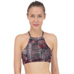 Red Black Abstract Texture Racer Front Bikini Top