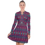 Boho Red Teal Pattern Long Sleeve Panel Dress