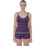 Boho Red Teal Pattern Tie Front Two Piece Tankini
