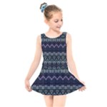 Boho Navy Teal Violet Stripes Kids  Skater Dress Swimsuit