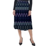 Boho Navy Teal Violet Stripes Classic Velour Midi Skirt 