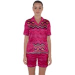 Boho Aztec Stripes Rose Pink Satin Short Sleeve Pyjamas Set
