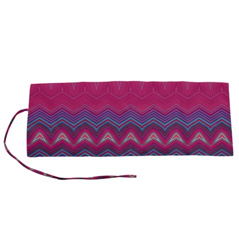 Magenta Blue Stripes Roll Up Canvas Pencil Holder (S) from ArtsNow.com