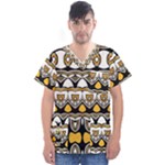 Boho Black White Yellow Men s V-Neck Scrub Top