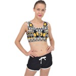 Boho Black White Yellow V-Back Sports Bra