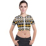 Boho Black White Yellow Short Sleeve Cropped Jacket