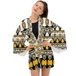 Boho Black White Yellow Long Sleeve Kimono