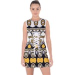 Boho Black White Yellow Lace Up Front Bodycon Dress