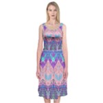 Boho Patchwork Violet Pink Green Midi Sleeveless Dress